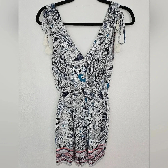 Paisley print shorts romper with pockets tassels boho style size small - Picture 1 of 10